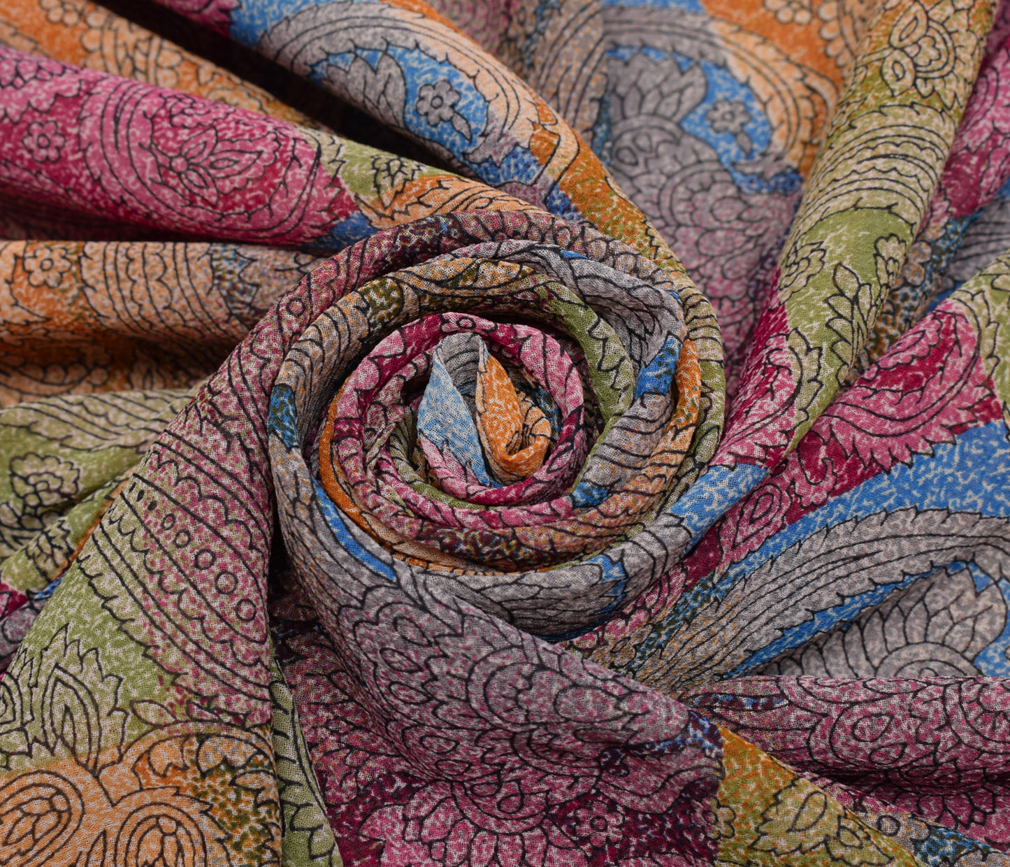 Sushila Vintage Saree Blend Georgette Silk Printed Paisley 5 Yard Craft Fabric