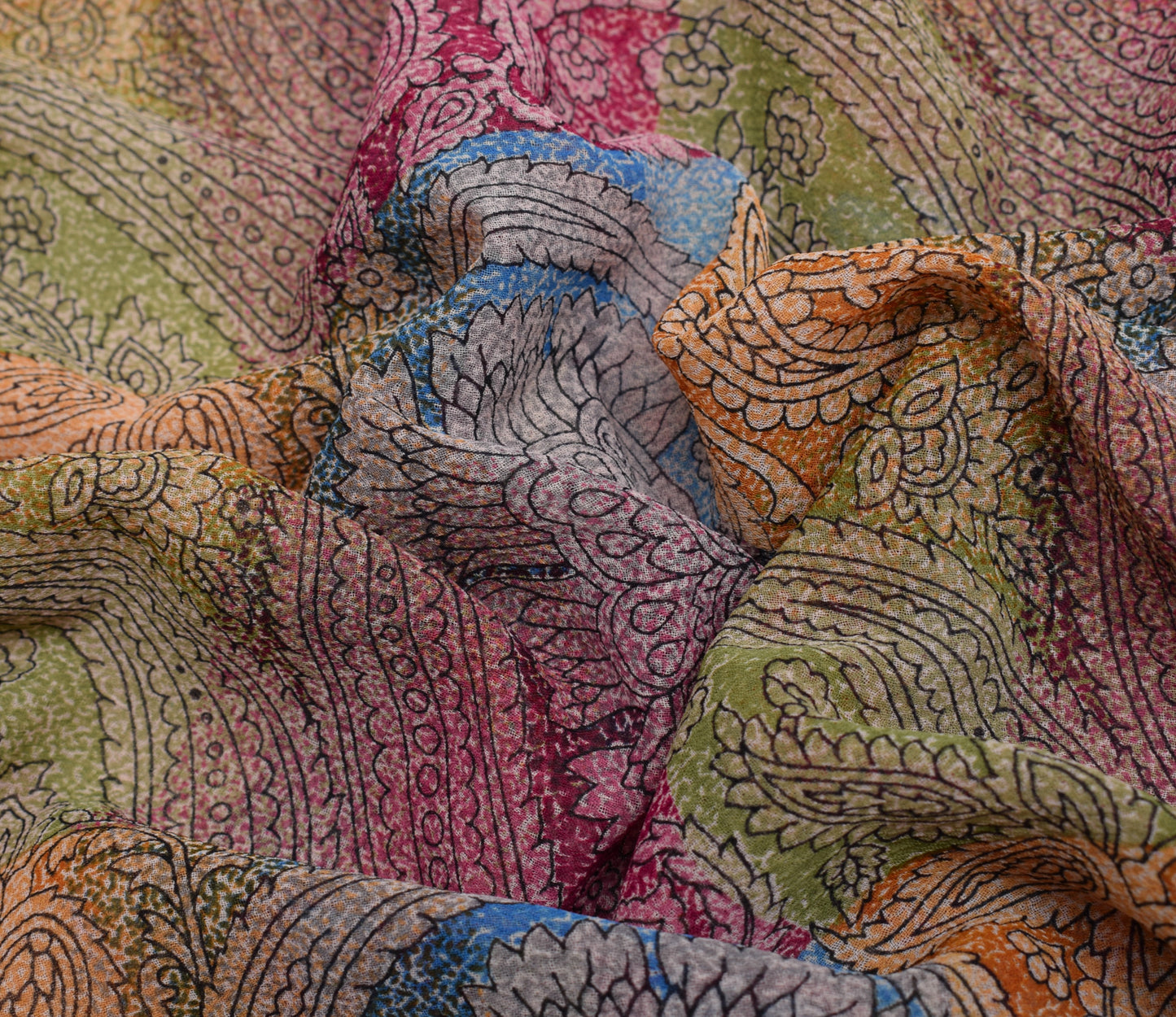 Sushila Vintage Saree Blend Georgette Silk Printed Paisley 5 Yard Craft Fabric