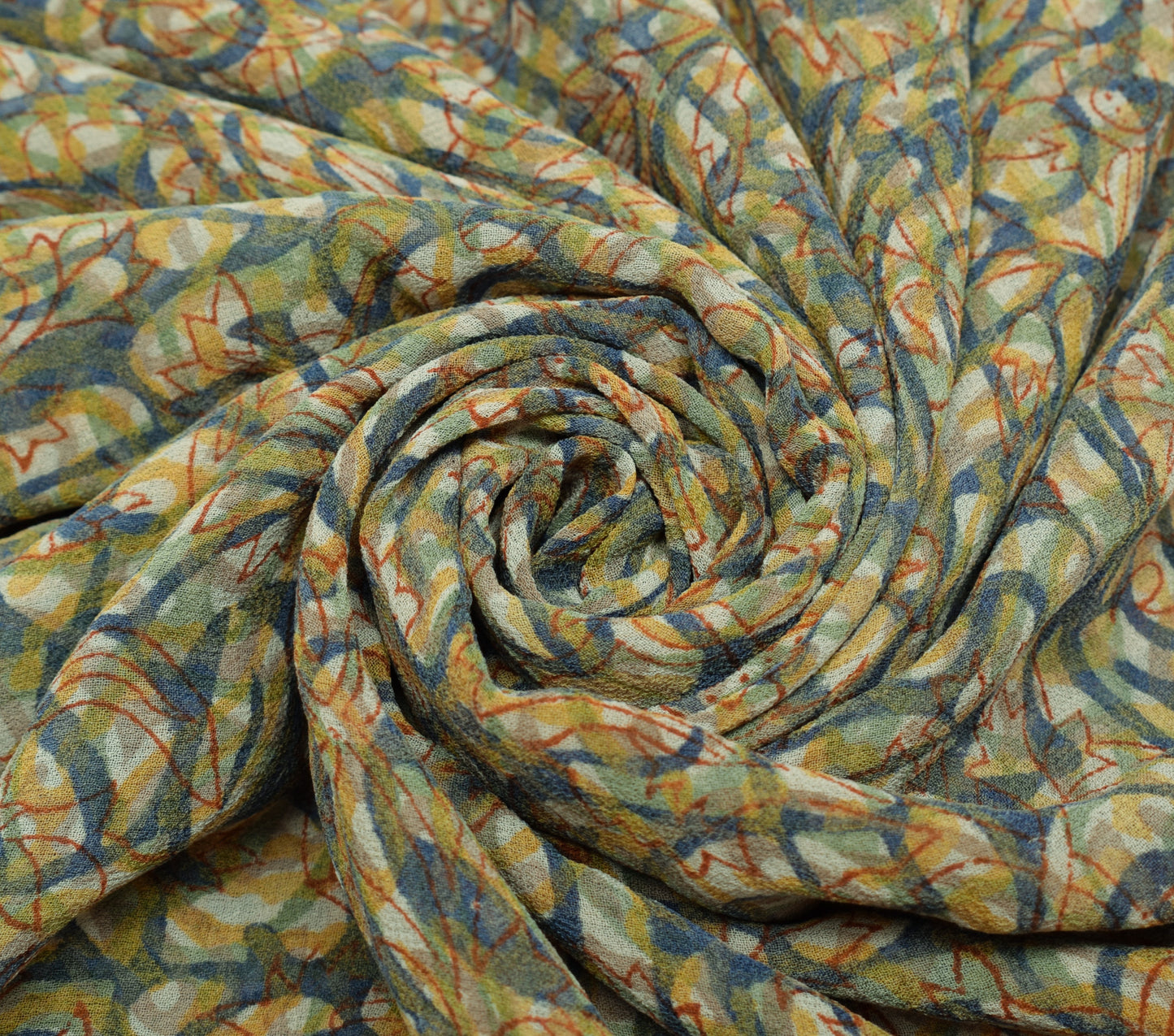 Sushila Vintage Indian Saree 100% Pure Georgette Silk Printed 5 YD Craft Fabric