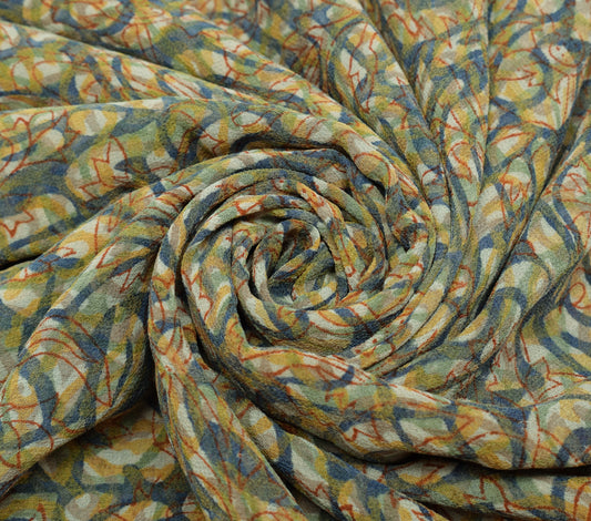 Sushila Vintage Indian Saree 100% Pure Georgette Silk Printed 5 YD Craft Fabric