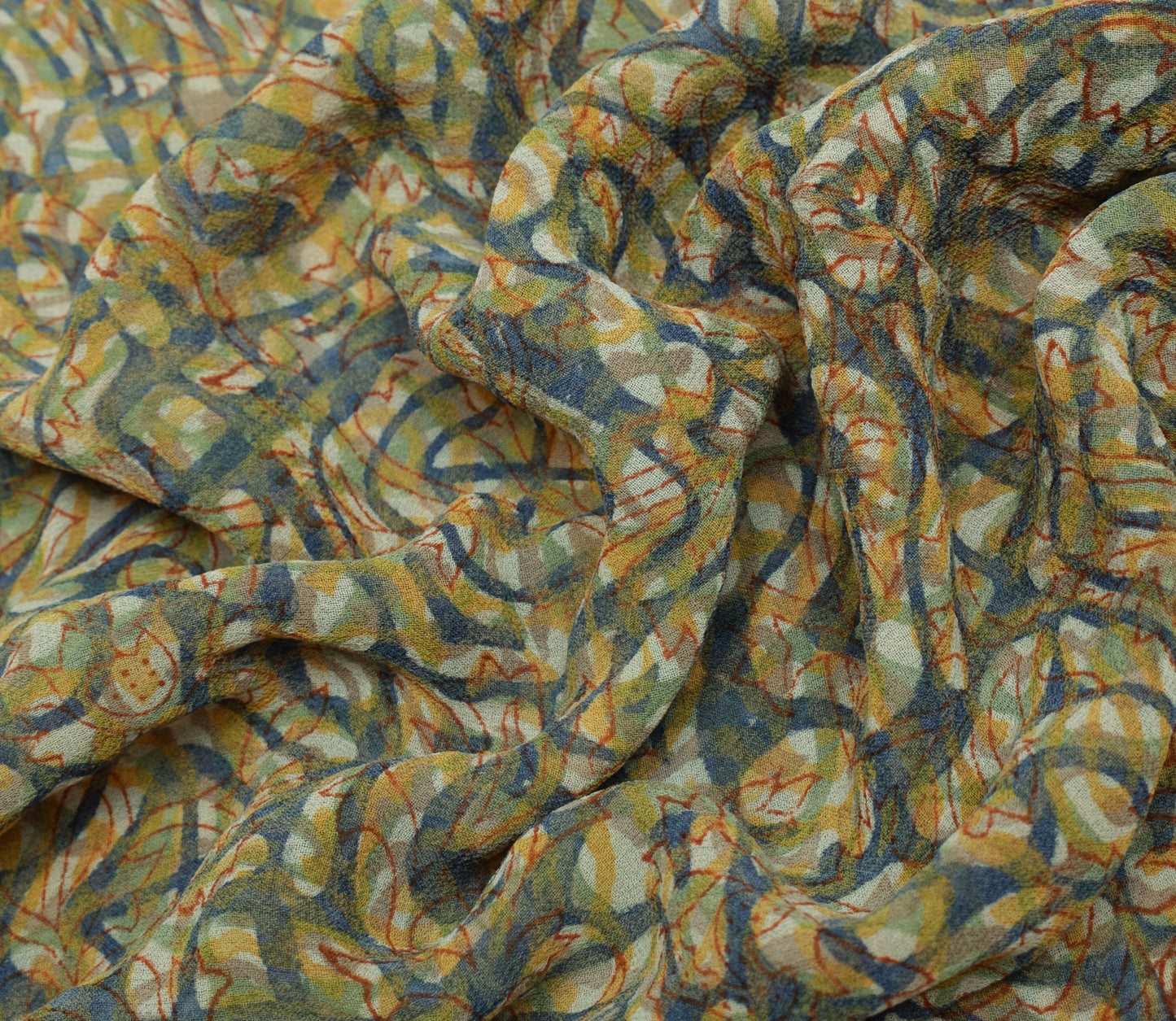 Sushila Vintage Indian Saree 100% Pure Georgette Silk Printed 5 YD Craft Fabric