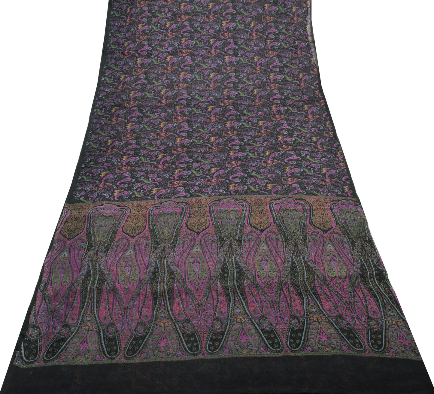 Sushila Vintage Black Saree 100% Pure Georgette Silk Printed Birds Craft Fabric