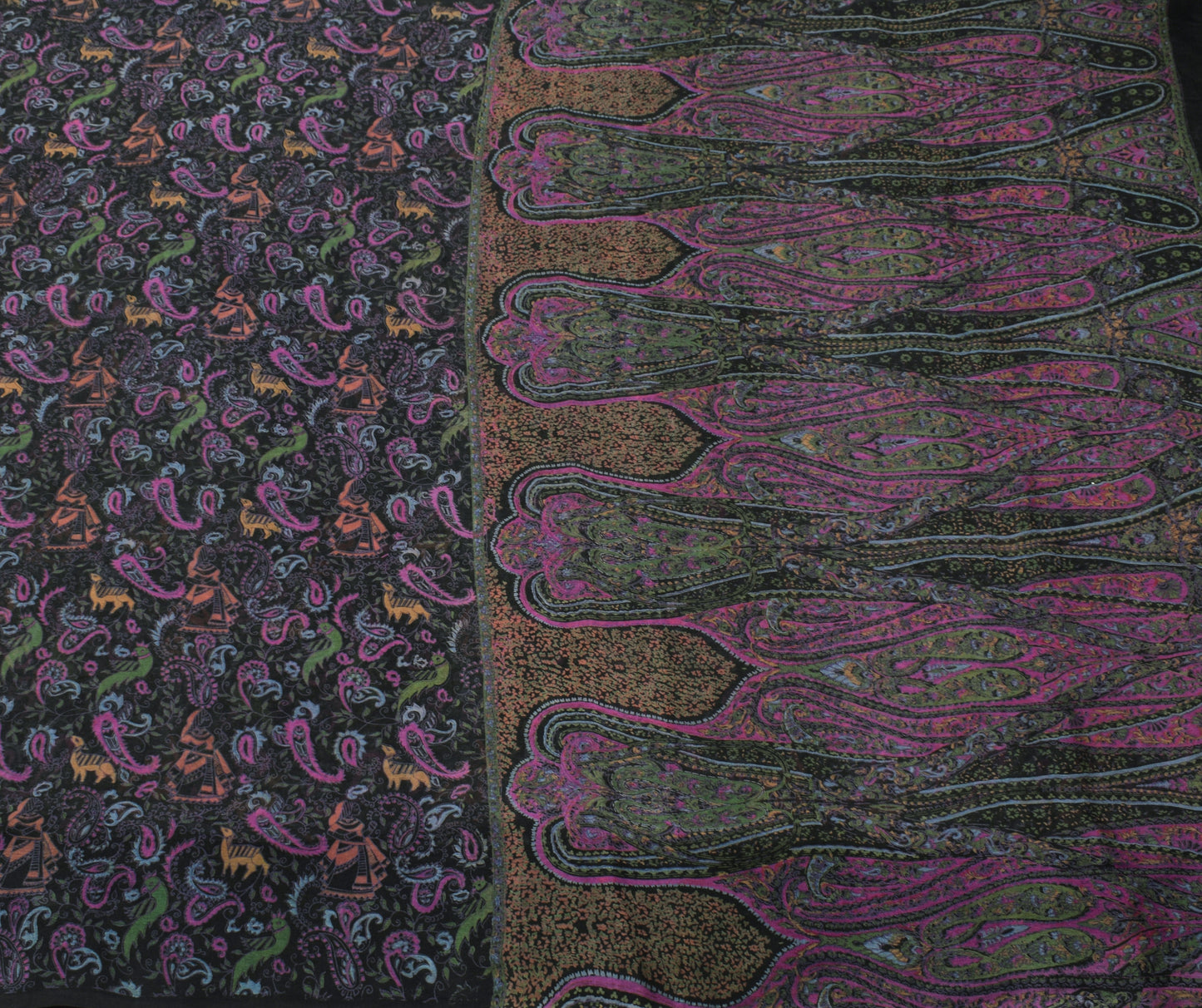 Sushila Vintage Black Saree 100% Pure Georgette Silk Printed Birds Craft Fabric