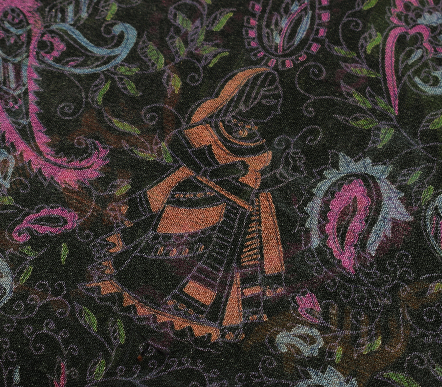 Sushila Vintage Black Saree 100% Pure Georgette Silk Printed Birds Craft Fabric