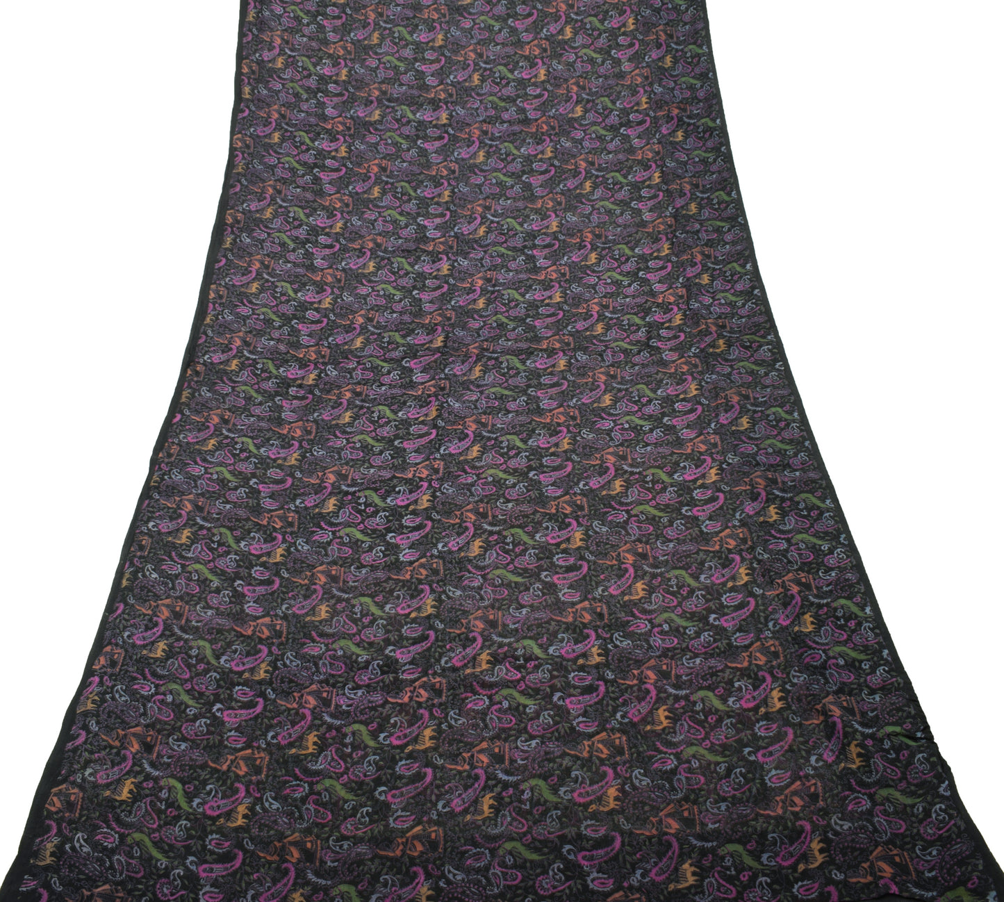 Sushila Vintage Black Saree 100% Pure Georgette Silk Printed Birds Craft Fabric