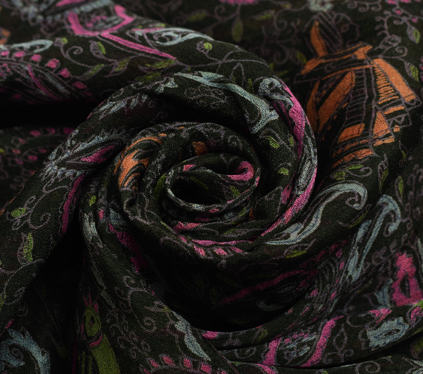 Sushila Vintage Black Saree 100% Pure Georgette Silk Printed Birds Craft Fabric