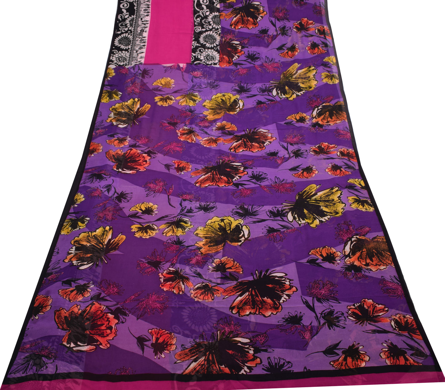 Sushila Vintage Purple Saree 100% Pure Georgette Silk Printed Birds Craft Fabric