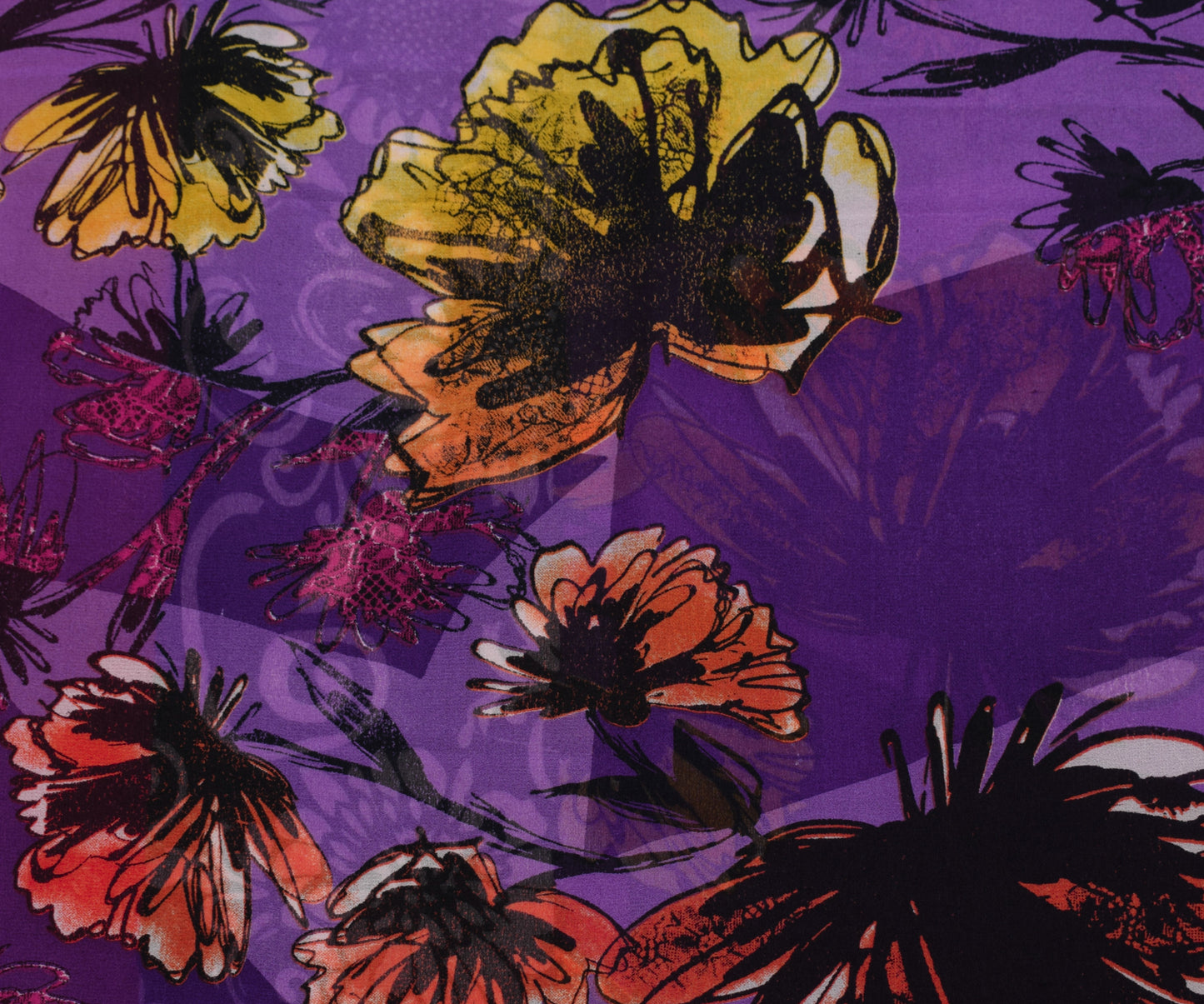 Sushila Vintage Purple Saree 100% Pure Georgette Silk Printed Birds Craft Fabric