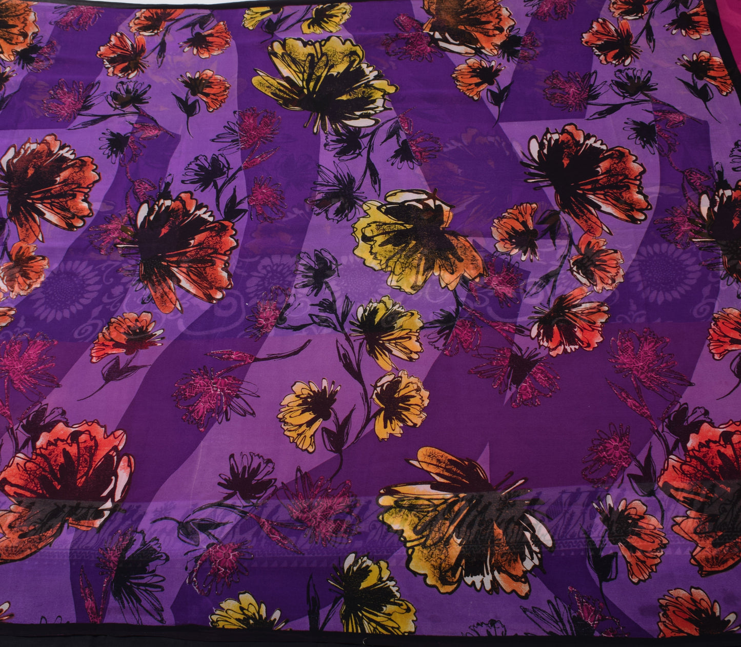 Sushila Vintage Purple Saree 100% Pure Georgette Silk Printed Birds Craft Fabric