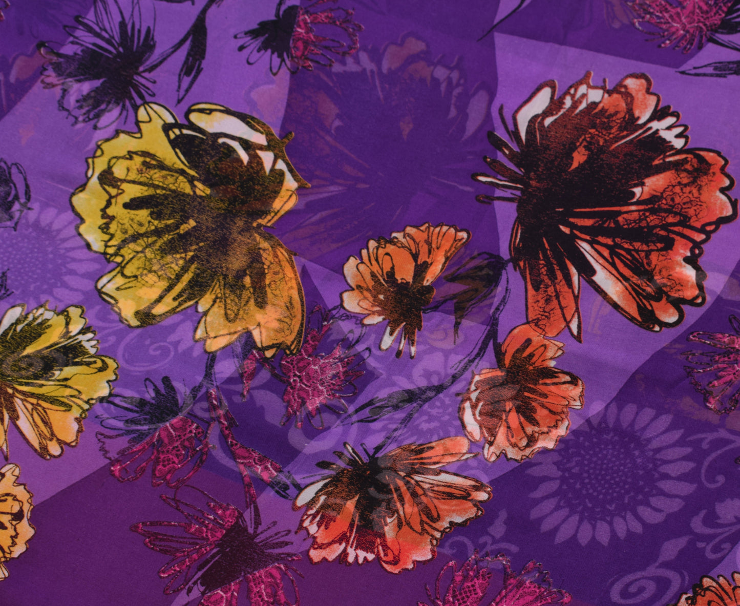 Sushila Vintage Purple Saree 100% Pure Georgette Silk Printed Birds Craft Fabric