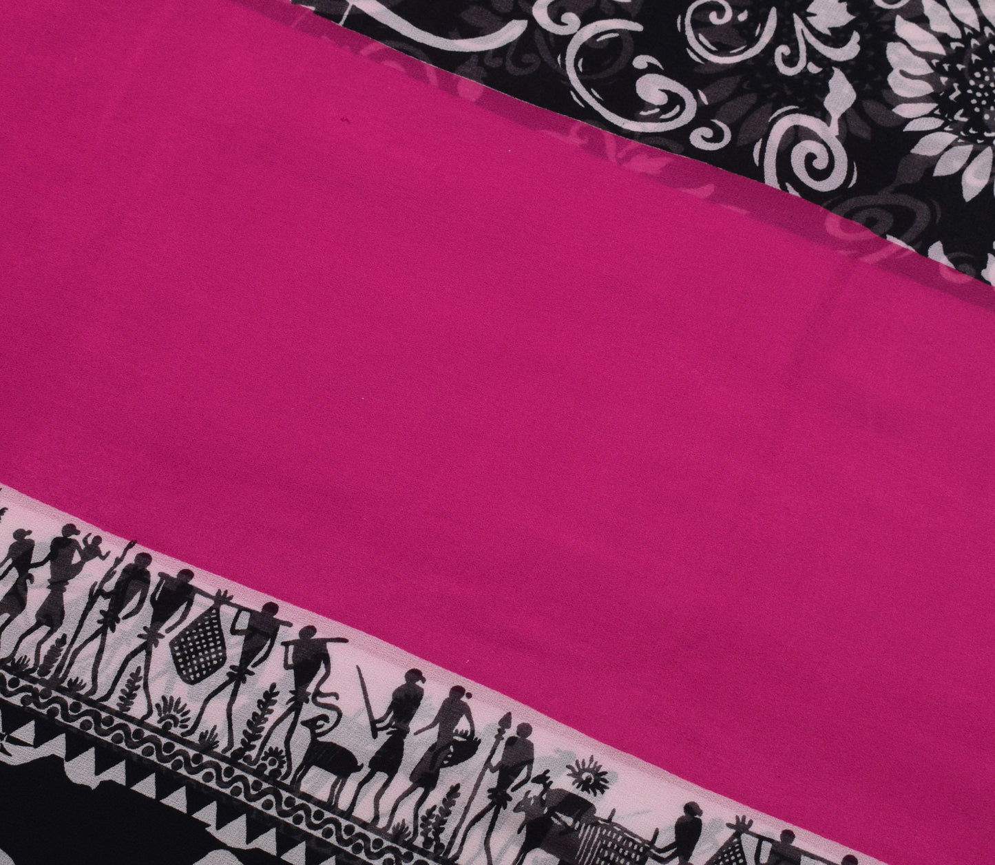 Sushila Vintage Purple Saree 100% Pure Georgette Silk Printed Birds Craft Fabric