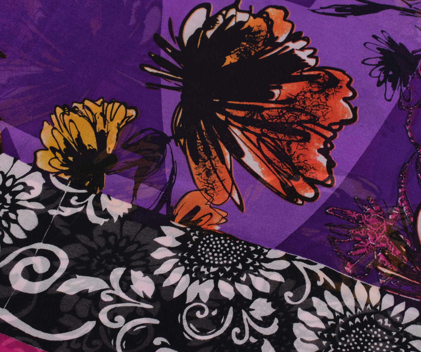 Sushila Vintage Purple Saree 100% Pure Georgette Silk Printed Birds Craft Fabric