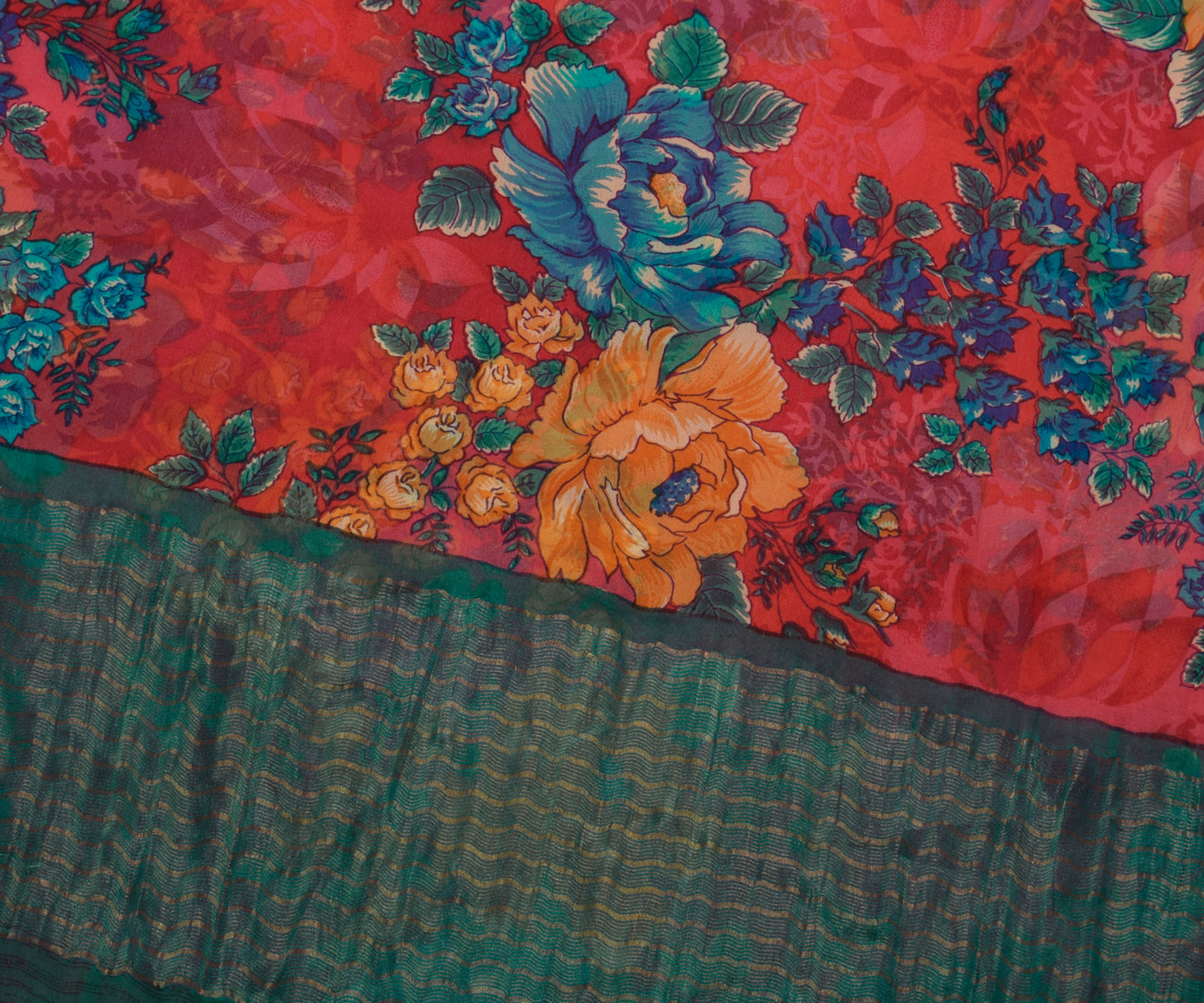 Sushila Vintage Red Saree 100% Pure Georgette Silk Printed Floral Craft Fabric