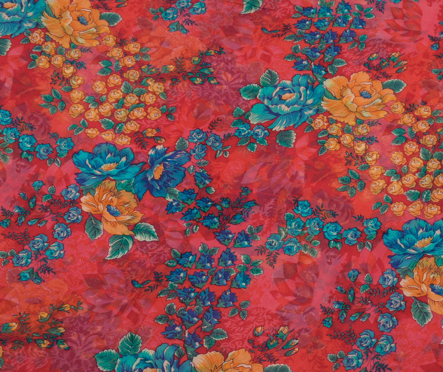 Sushila Vintage Red Saree 100% Pure Georgette Silk Printed Floral Craft Fabric