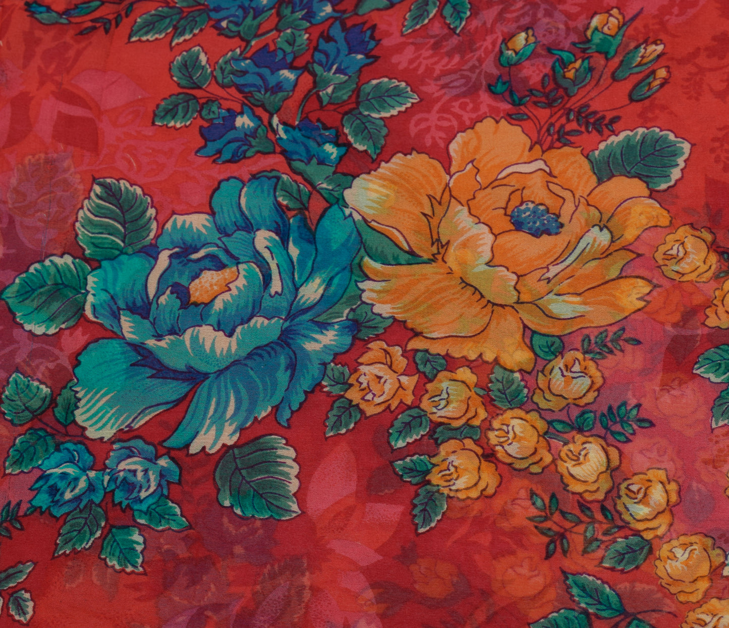 Sushila Vintage Red Saree 100% Pure Georgette Silk Printed Floral Craft Fabric