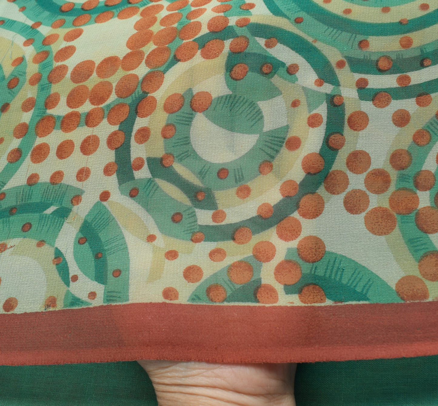 Sushila Vintage Saree 100% Pure Georgette Silk Printed Polka Dots Craft Fabric