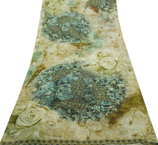 Sushila Vintage Saree 100% Pure Georgette Digital Printed Floral Craft Fabric