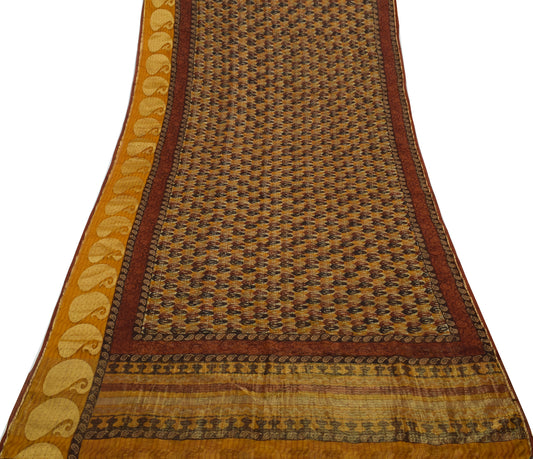 Sushila Vintage Saree 100% Pure Georgette Silk Printed Paisley 5 YD Craft Fabric