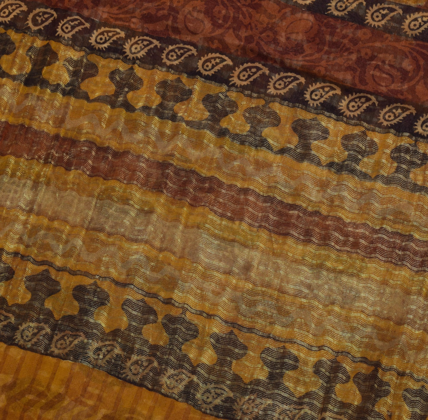 Sushila Vintage Saree 100% Pure Georgette Silk Printed Paisley 5 YD Craft Fabric