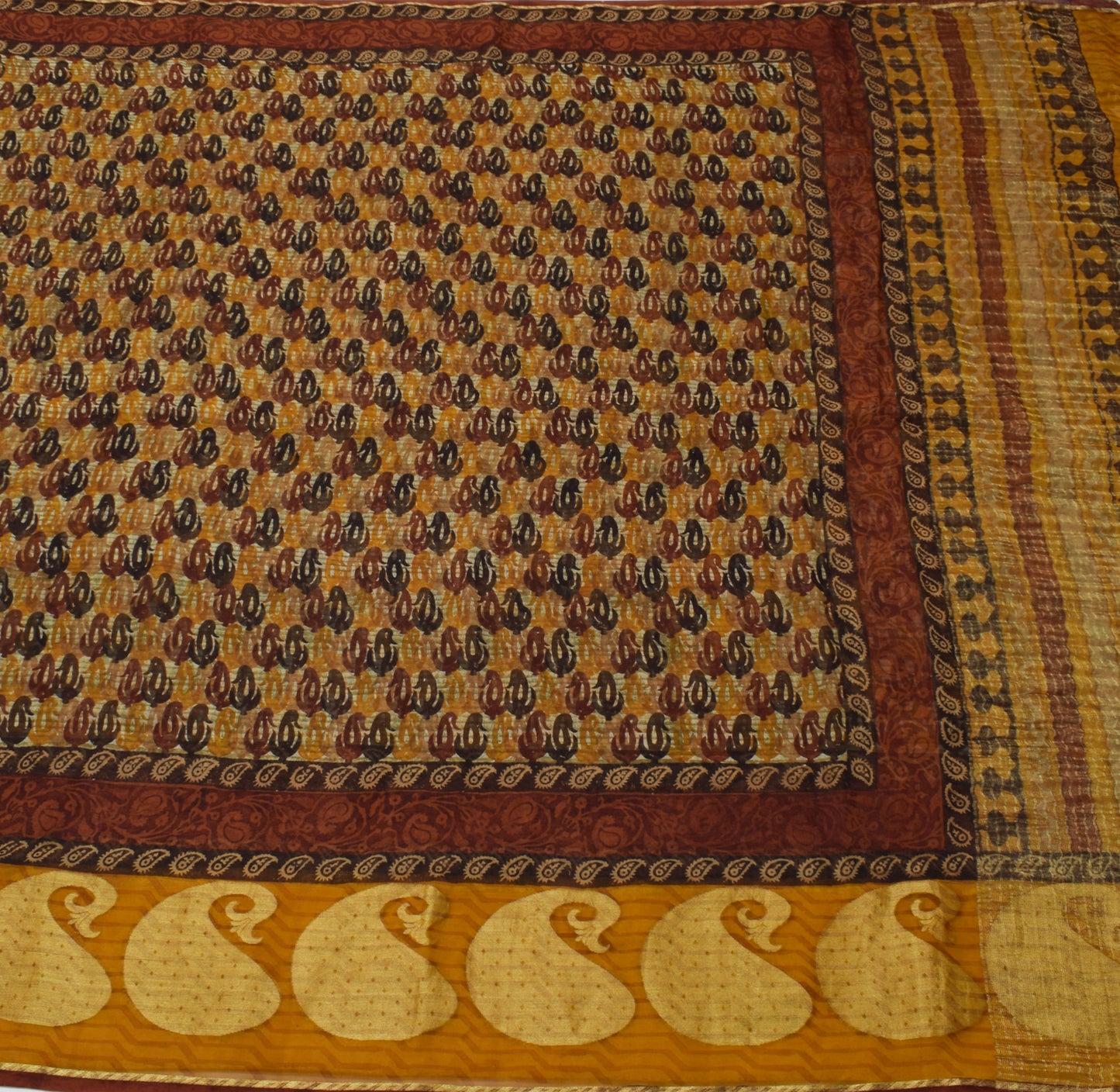 Sushila Vintage Saree 100% Pure Georgette Silk Printed Paisley 5 YD Craft Fabric