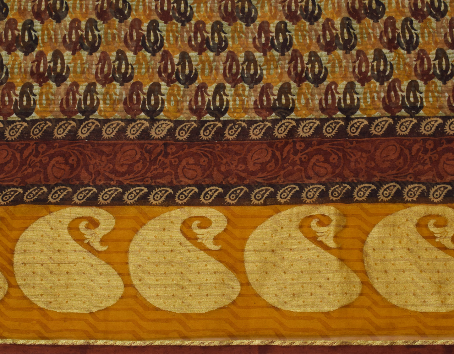 Sushila Vintage Saree 100% Pure Georgette Silk Printed Paisley 5 YD Craft Fabric