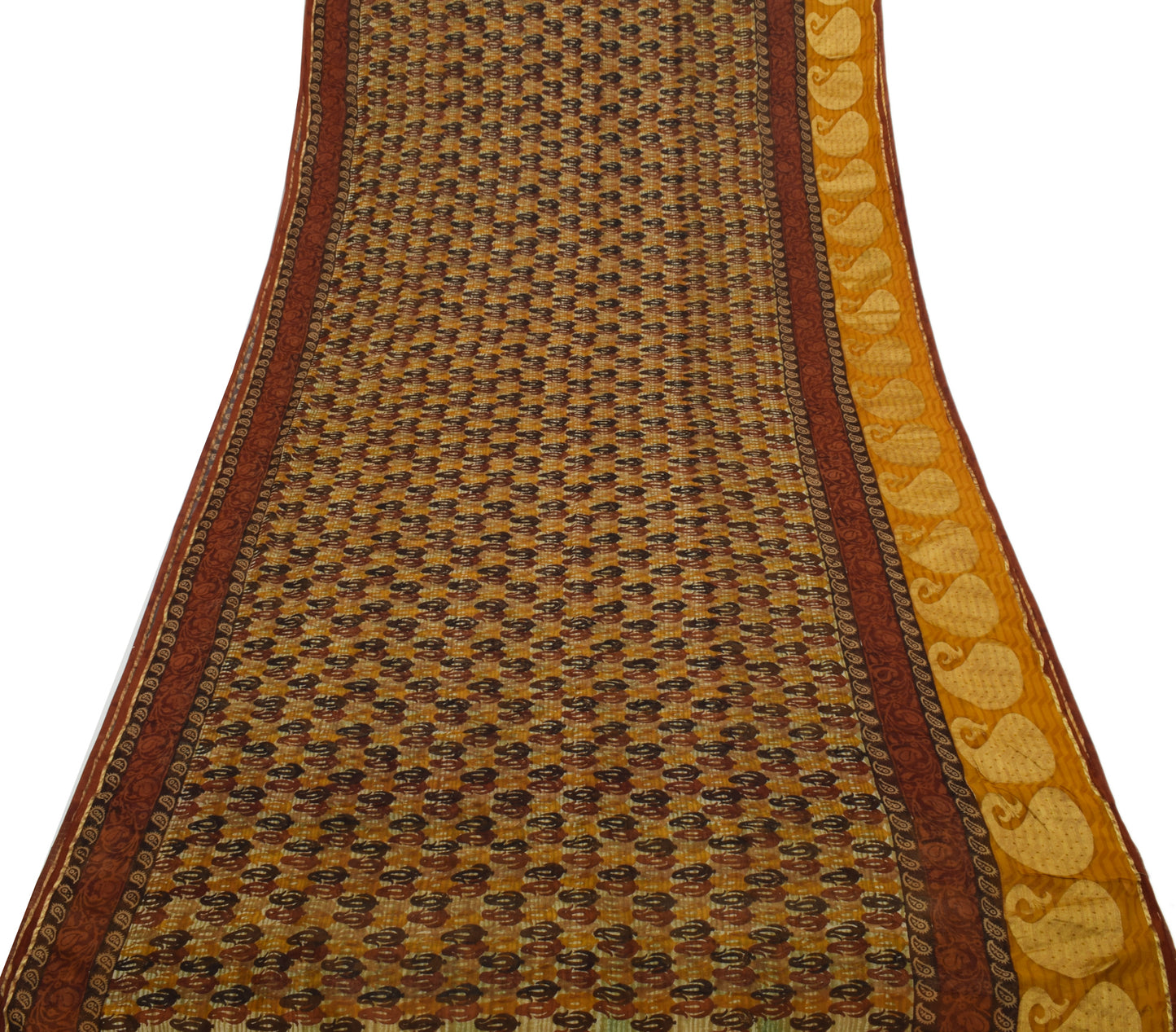 Sushila Vintage Saree 100% Pure Georgette Silk Printed Paisley 5 YD Craft Fabric