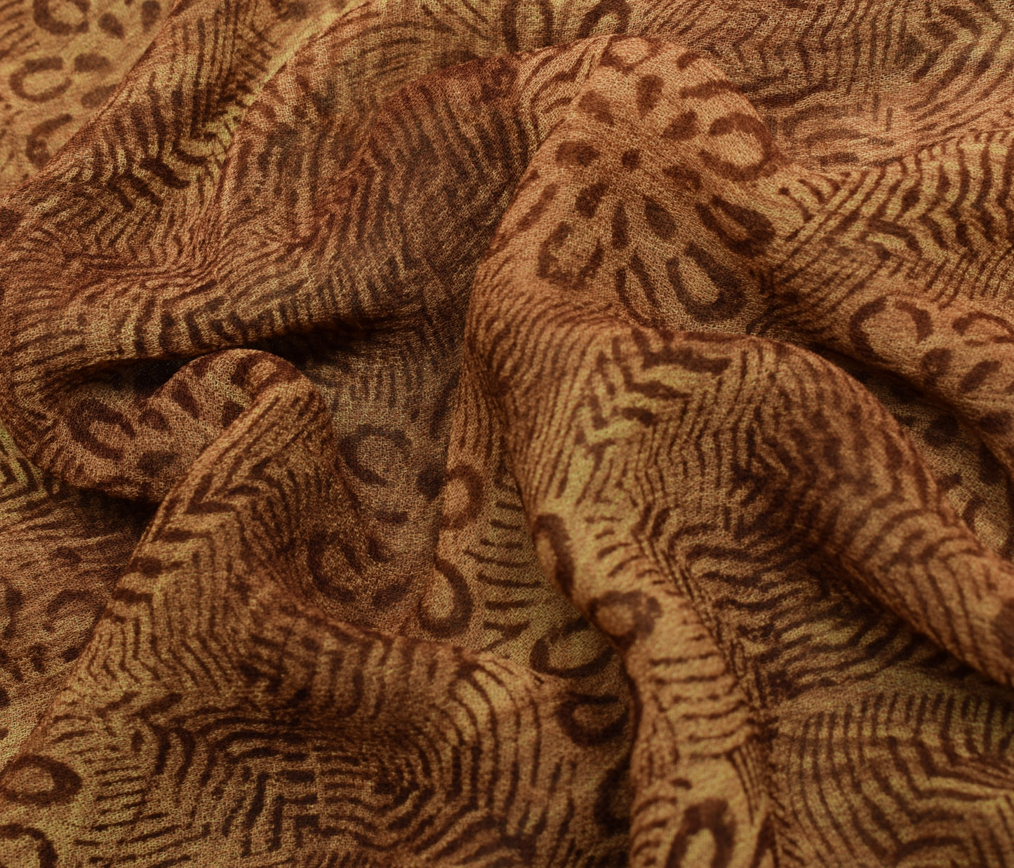 Sushila Vintage Brown Saree 100% Pure Georgette Silk Printed Floral Craft Fabric