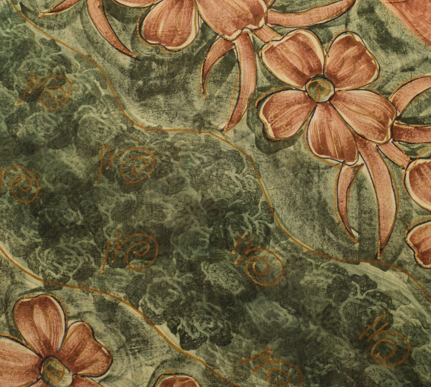 Sushila Vintage Brown Saree 100% Pure Georgette Silk Printed Floral Craft Fabric