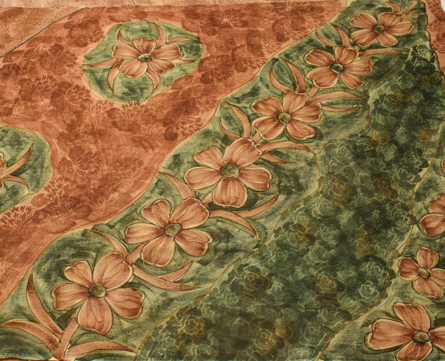 Sushila Vintage Brown Saree 100% Pure Georgette Silk Printed Floral Craft Fabric