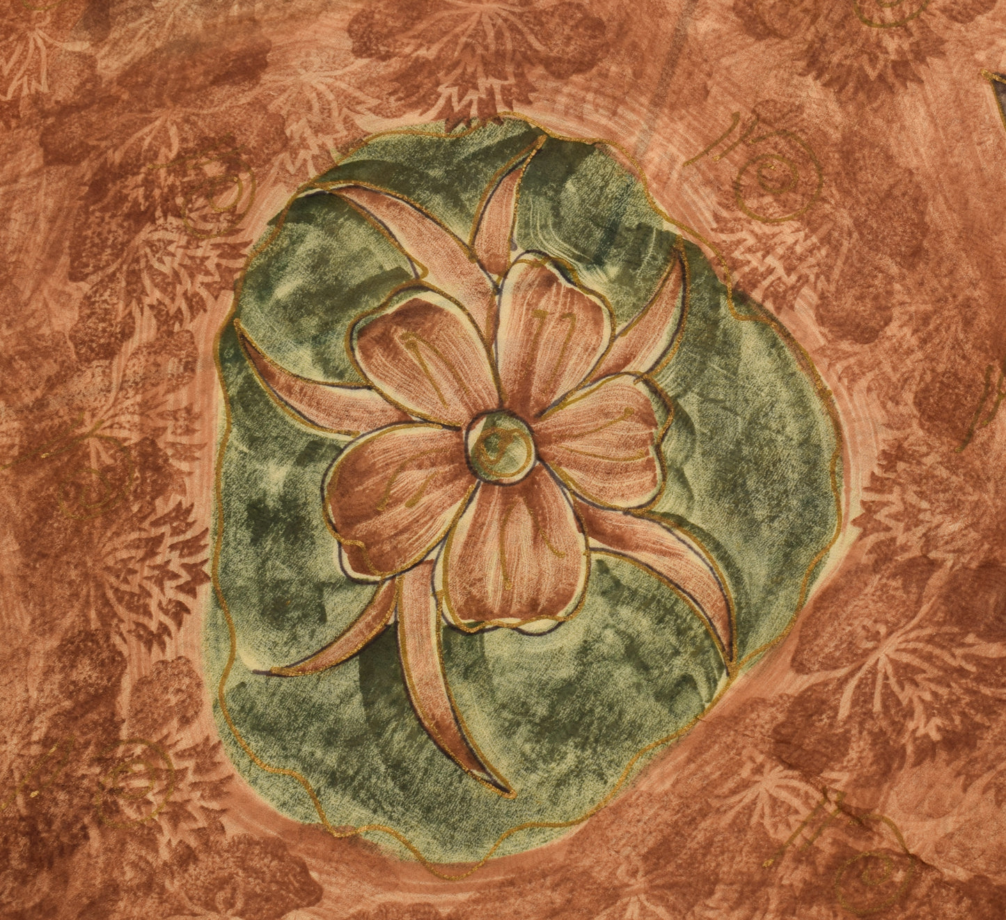 Sushila Vintage Brown Saree 100% Pure Georgette Silk Printed Floral Craft Fabric