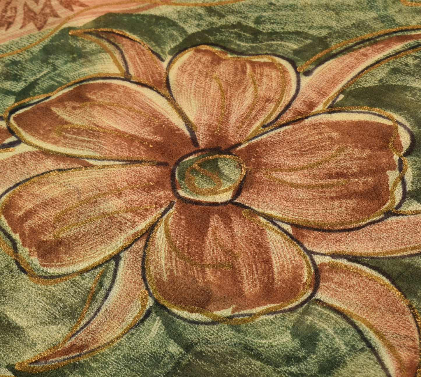 Sushila Vintage Brown Saree 100% Pure Georgette Silk Printed Floral Craft Fabric