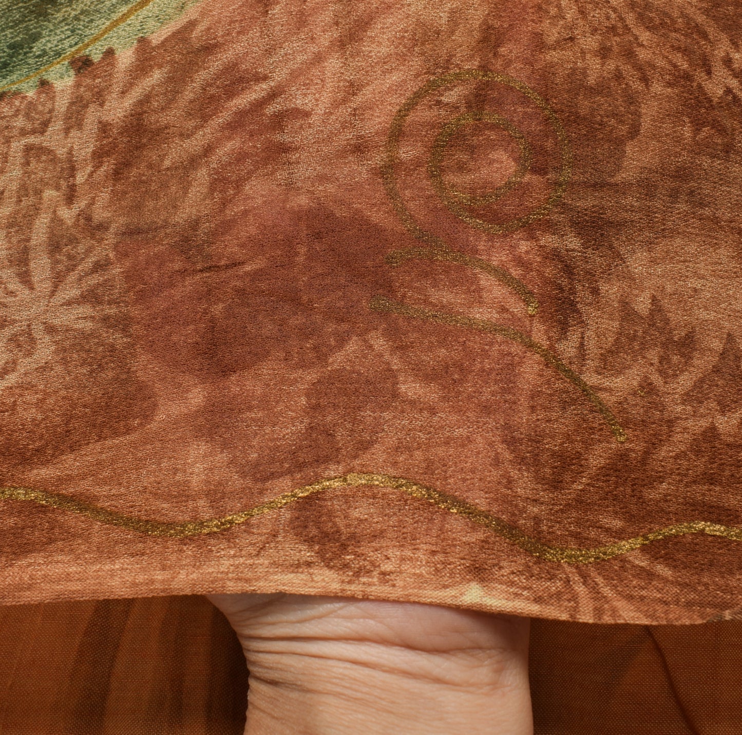 Sushila Vintage Brown Saree 100% Pure Georgette Silk Printed Floral Craft Fabric