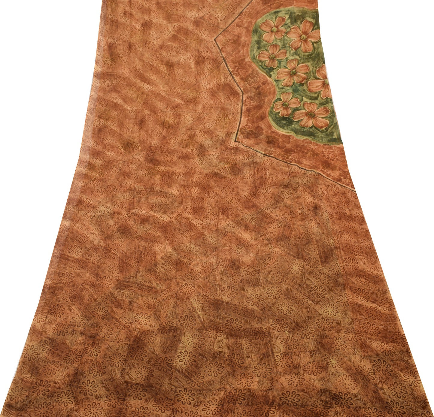 Sushila Vintage Brown Saree 100% Pure Georgette Silk Printed Floral Craft Fabric