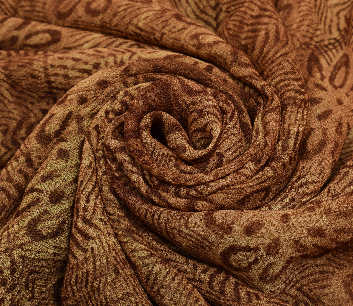 Sushila Vintage Brown Saree 100% Pure Georgette Silk Printed Floral Craft Fabric