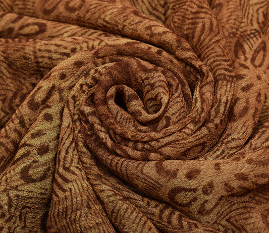 Sushila Vintage Brown Saree 100% Pure Georgette Silk Printed Floral Craft Fabric