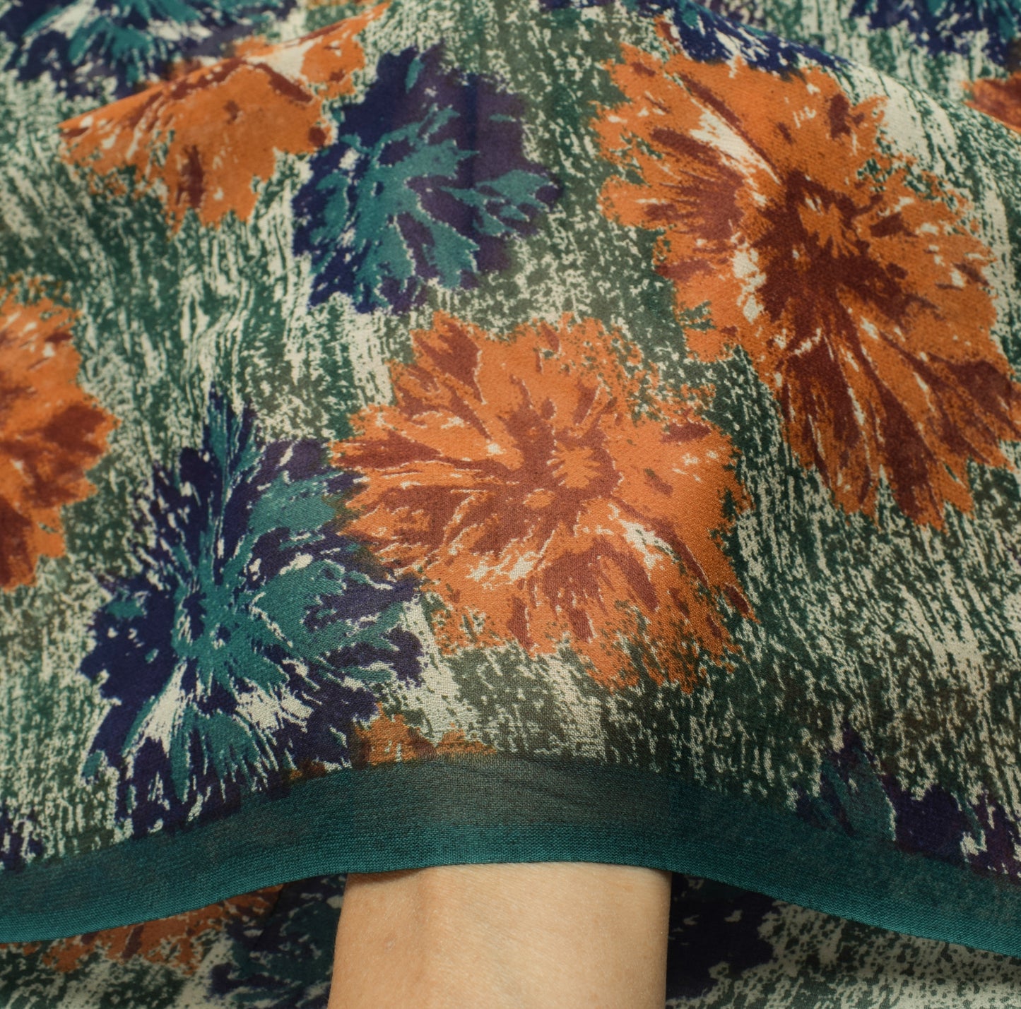 Sushila Vintage Saree 100% Pure Georgette Silk Printed Floral 5 YD Craft Fabric