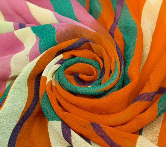 Sushila Vintage Multi-Color Saree 100% Pure Georgette Silk Printed Craft Fabric