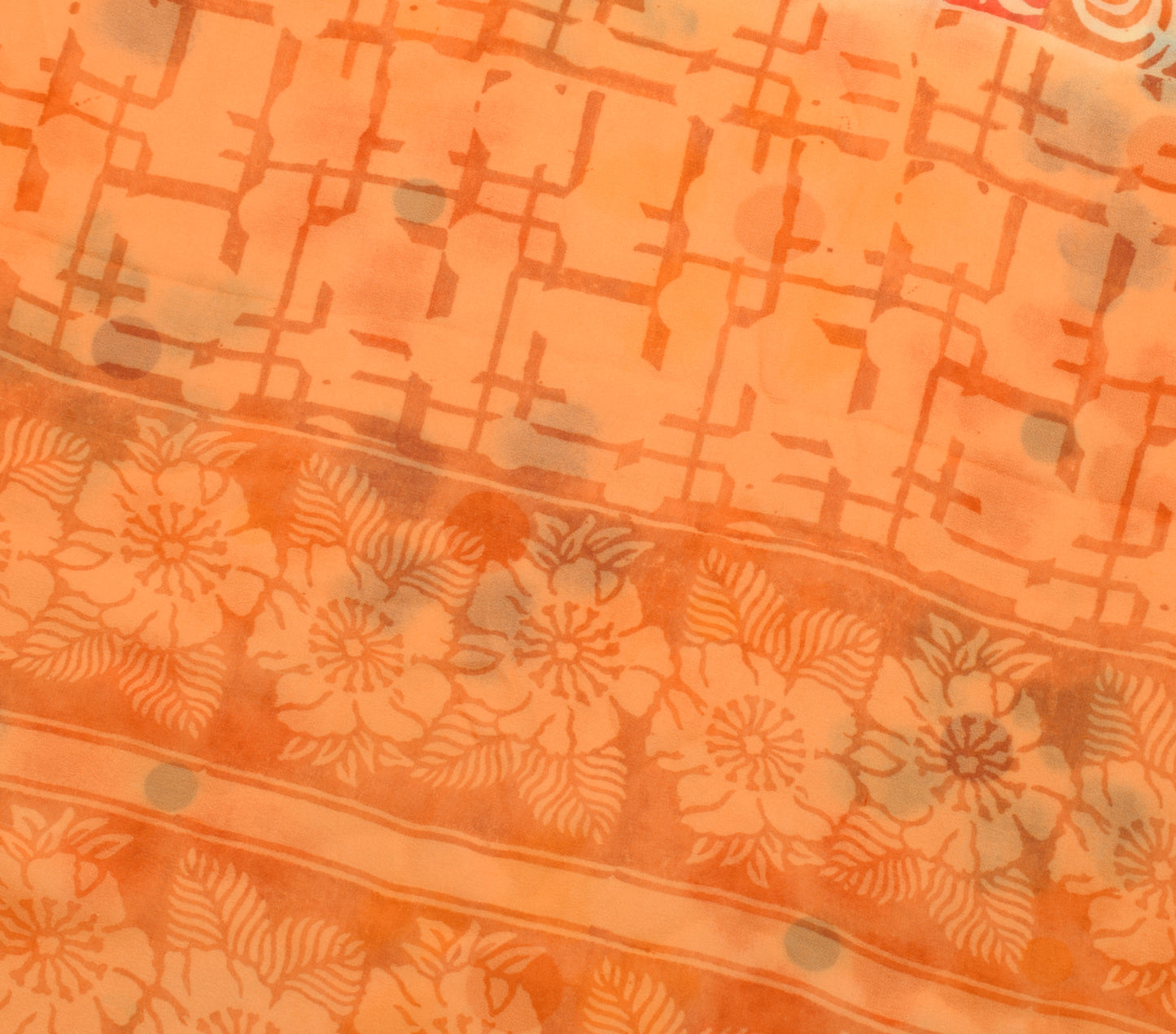 Sushila Vintage Cream Saree Pure Georgette Silk Printed Polka Dots Craft Fabric