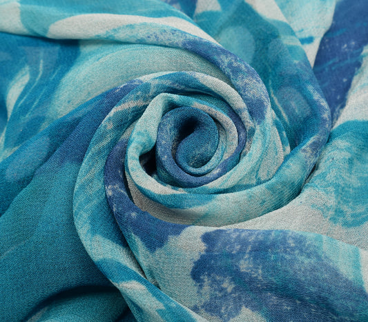 Sushila Vintage Indian Saree 100% Pure Georgette Silk Printed 5 YD Craft Fabric