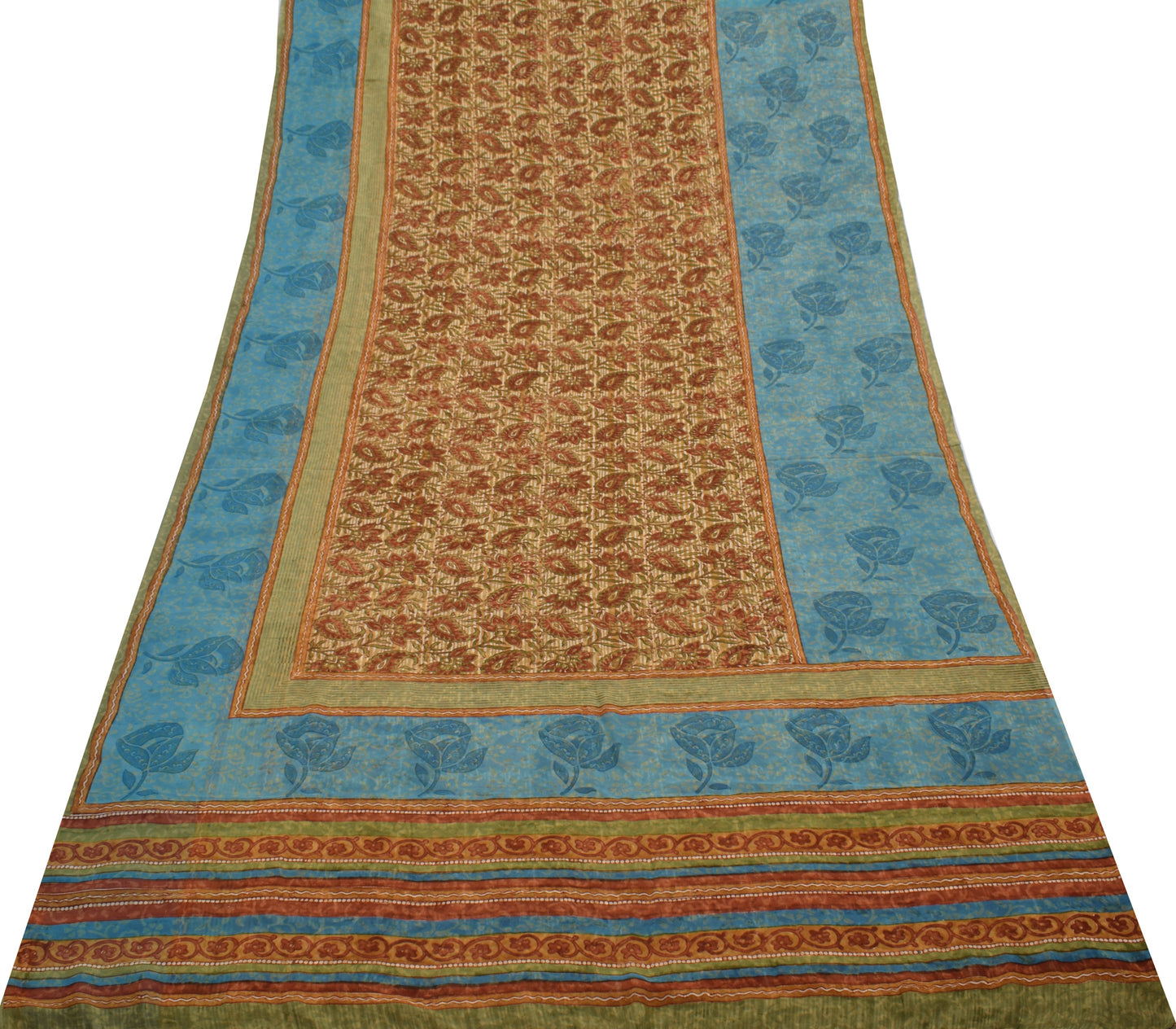 Sushila Vintage Saree 100% Pure Georgette Silk Printed Paisley 5 YD Craft Fabric