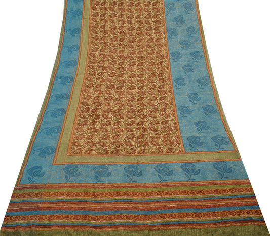 Sushila Vintage Saree 100% Pure Georgette Silk Printed Paisley 5 YD Craft Fabric