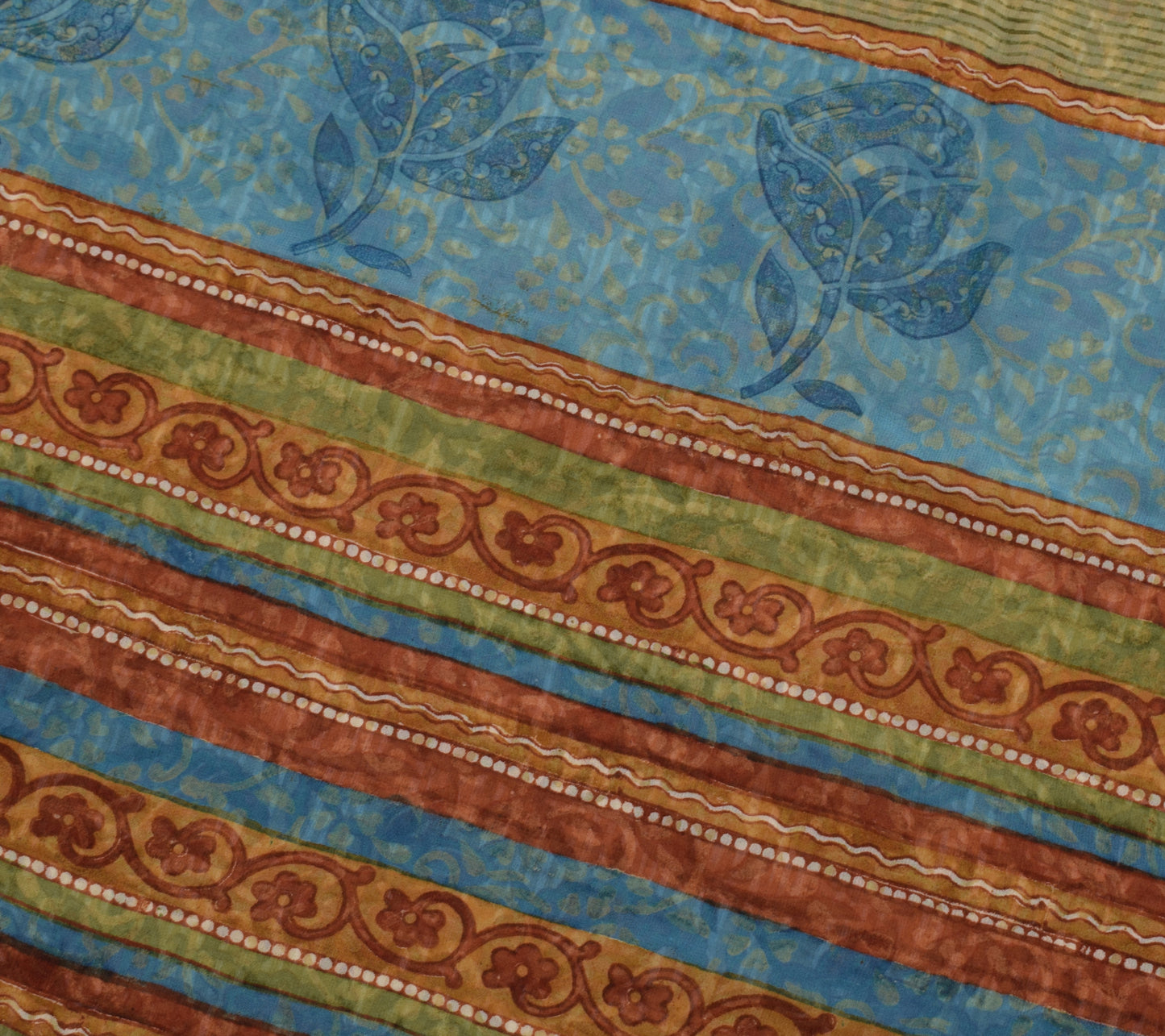 Sushila Vintage Saree 100% Pure Georgette Silk Printed Paisley 5 YD Craft Fabric