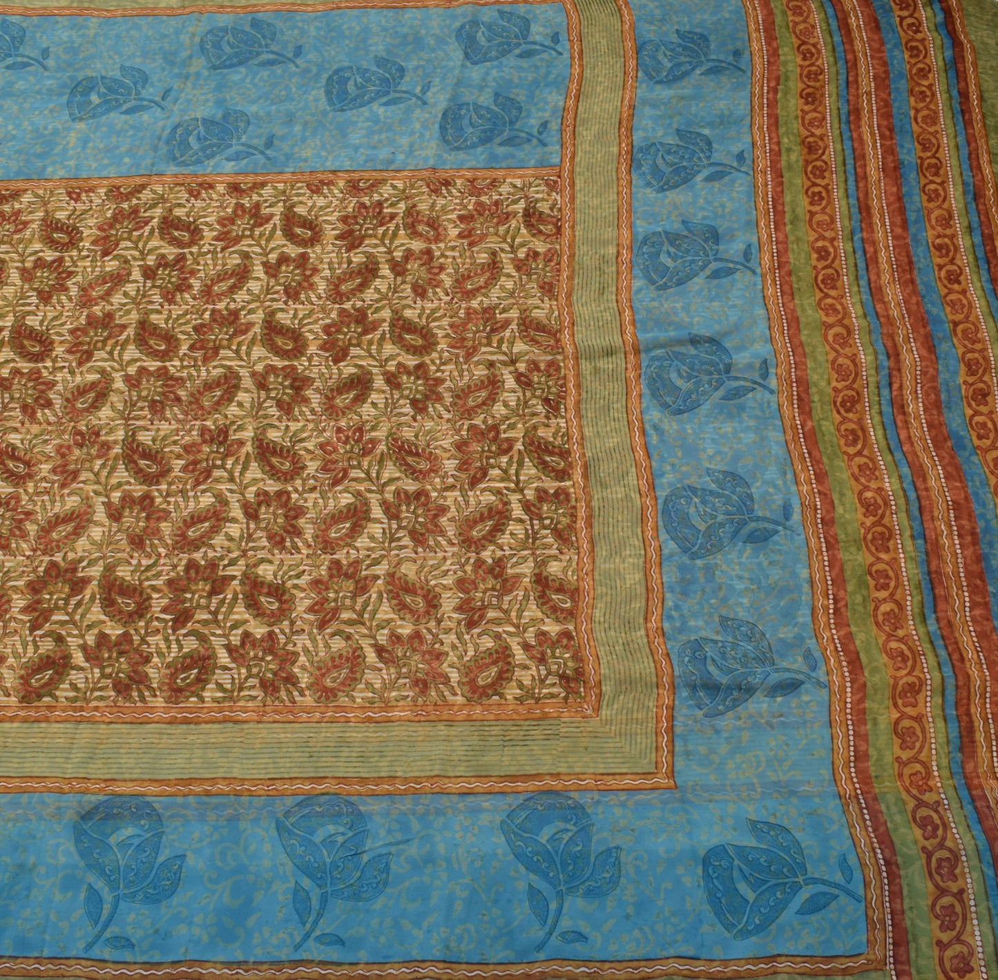 Sushila Vintage Saree 100% Pure Georgette Silk Printed Paisley 5 YD Craft Fabric