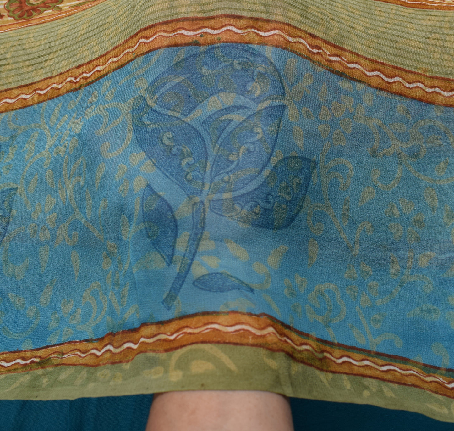 Sushila Vintage Saree 100% Pure Georgette Silk Printed Paisley 5 YD Craft Fabric