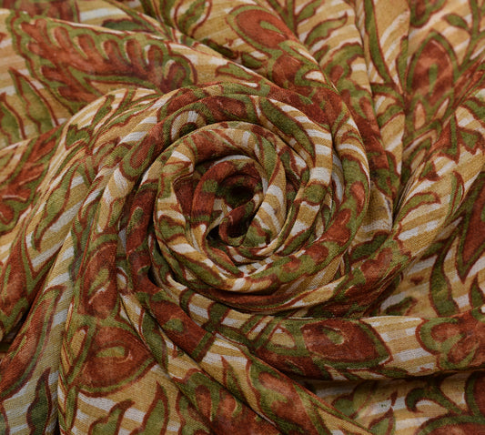 Sushila Vintage Saree 100% Pure Georgette Silk Printed Paisley 5 YD Craft Fabric