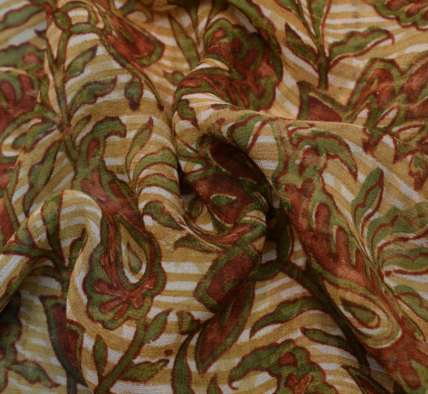 Sushila Vintage Saree 100% Pure Georgette Silk Printed Paisley 5 YD Craft Fabric