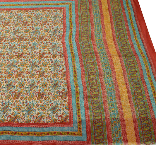 Sushila Vintage Cream Branded Saree Pure Georgette Printed Floral Craft Fabric