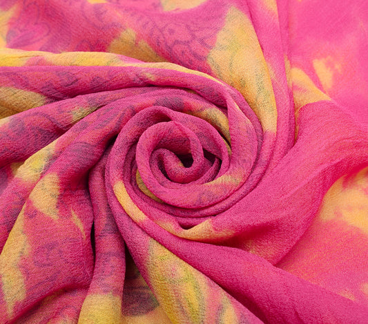 Sushila Vintage Purple Saree 100% Pure Georgette Silk Printed 5 YD Craft Fabric