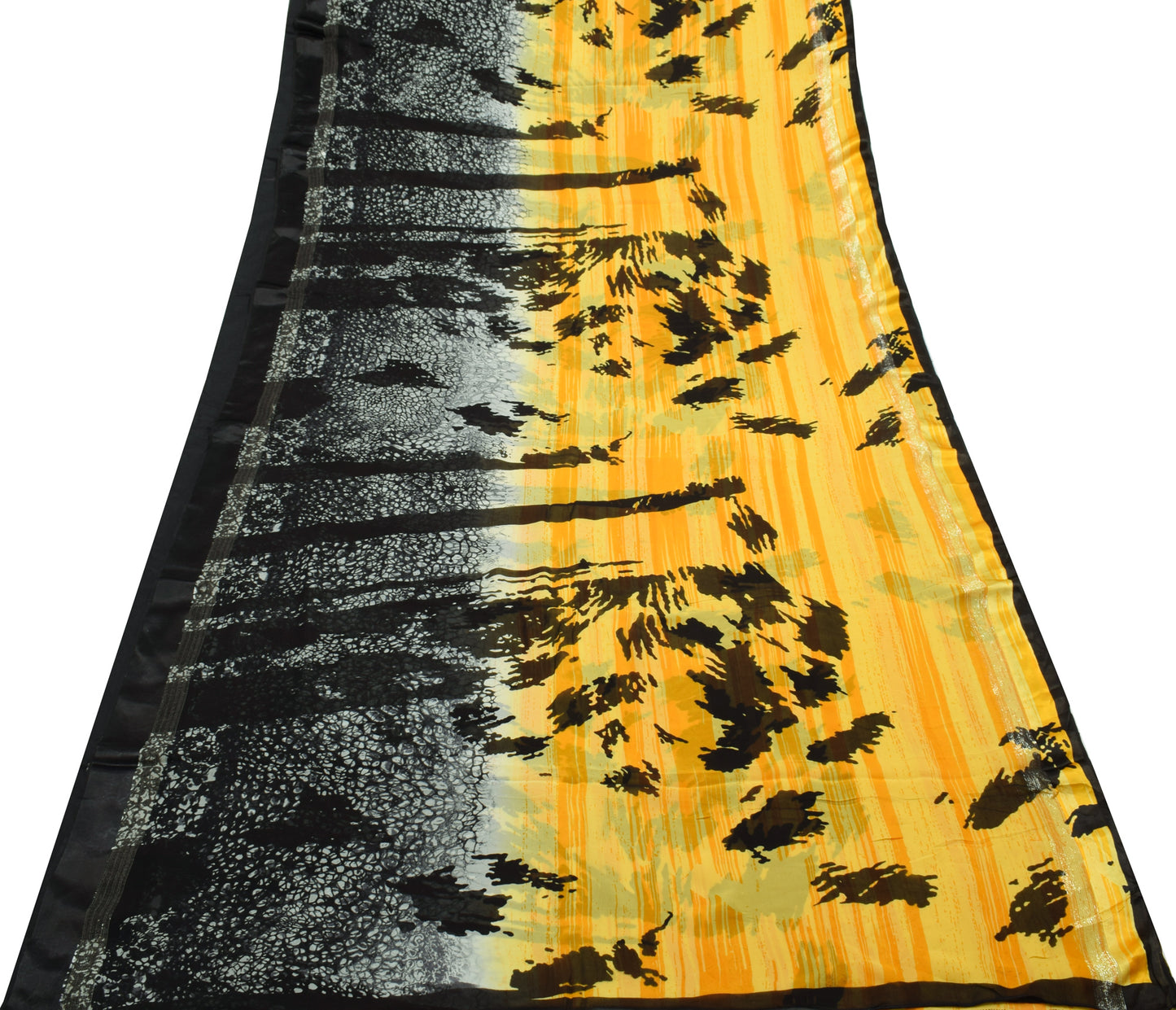 Sushila Vintage Yellow & Black Saree 100% Pure Georgette Printed Craft Fabric