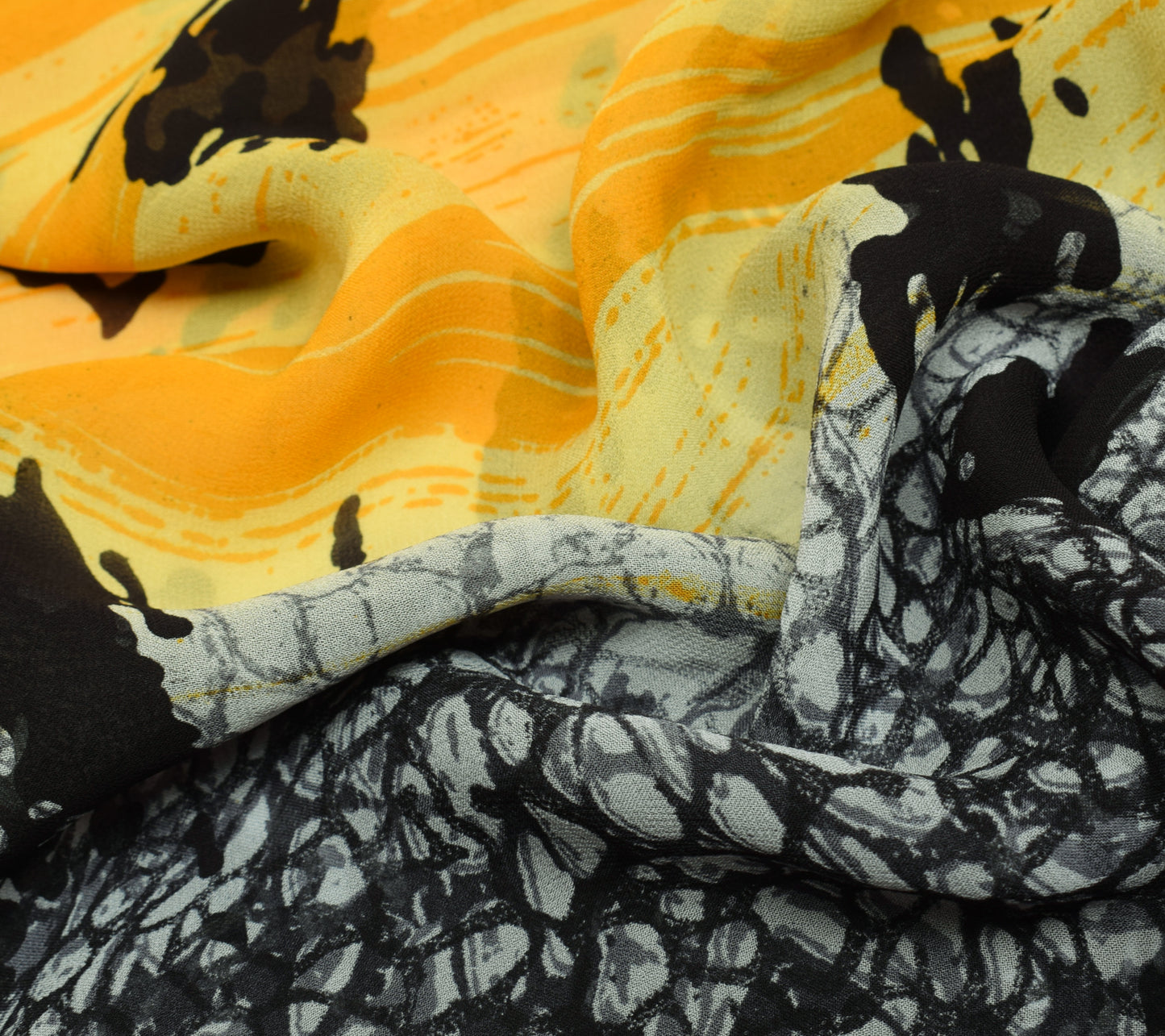 Sushila Vintage Yellow & Black Saree 100% Pure Georgette Printed Craft Fabric